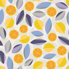 Lemon seamless pattern illustration. Summer design repeated textile with citrus fruits.