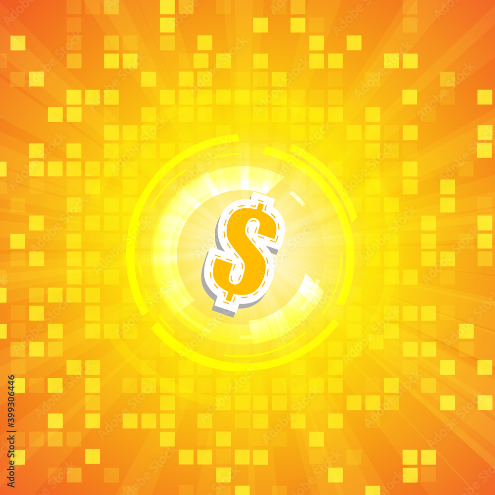 Poster vector : dollar symbol with abstract square on yellow background