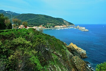 Fototapeta na wymiar Italy-view on port in town Marciana Marina on the island of Elba