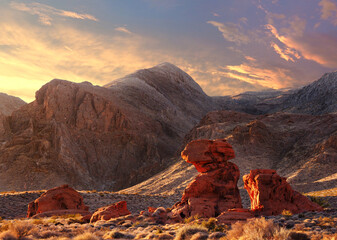 The Unique Red Rock Formations of the Valley of Fire, Nevada at Sunrise