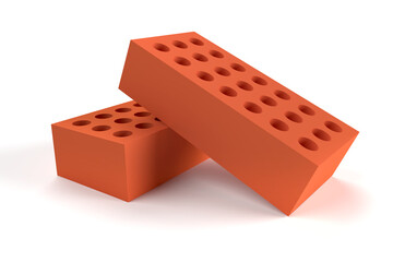 Two bricks isolated on white. Construction concept