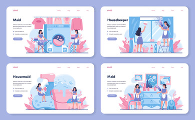 Maid service web banner or landing page set. Apartment cleaning