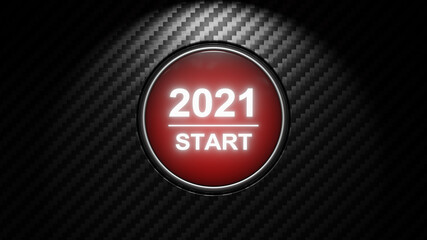 2021 - Press the start button. Concept of the New Year. 3D illustration