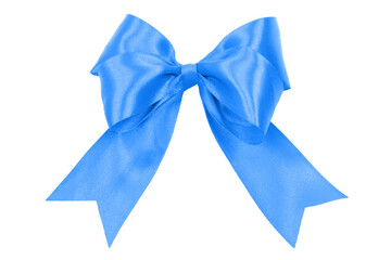 Shiny blue satin bow on a white background with no shadows in close-up ( high details)