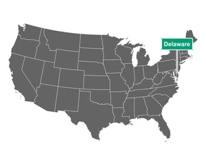 Delaware Ortsschild und Karte der USA