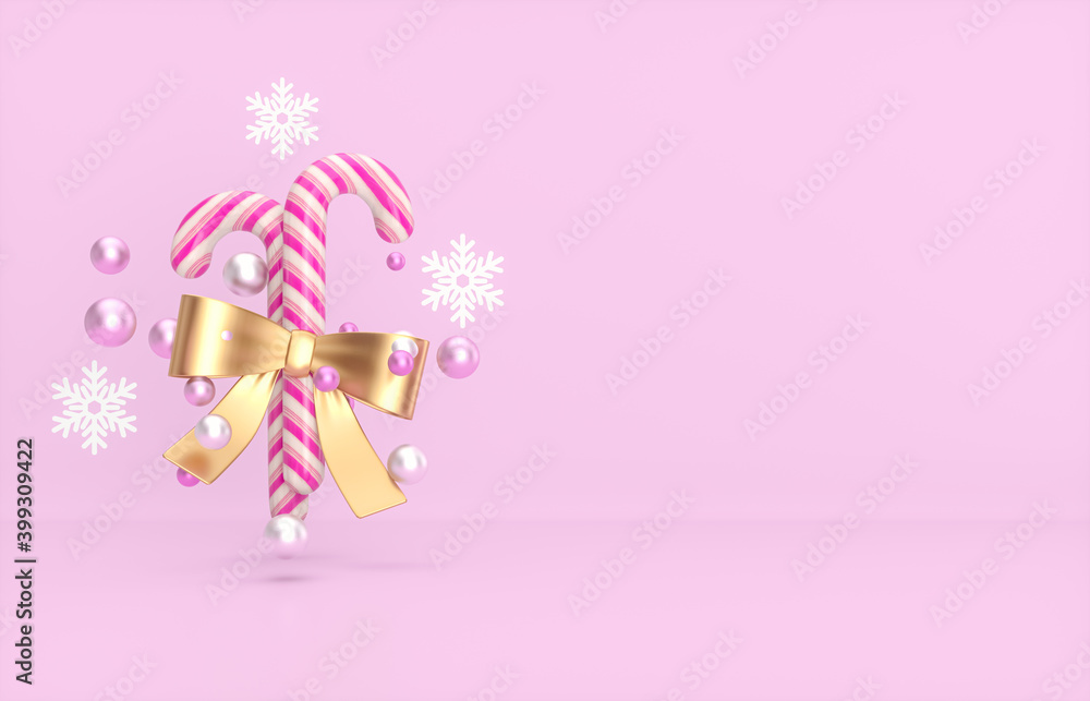 Poster christmas and new year background with candy cane. 3d render.