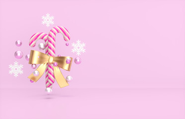 Christmas and New year background with Candy cane. 3d render.
