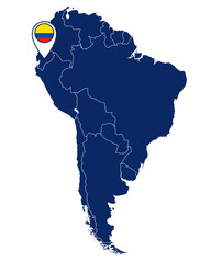 Fahne von Ecuador in Pin und Südamerikakarte