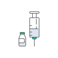 Ampoule and syringe, shot, medicine or flu vaccine. Simple vector icon, filled outline.