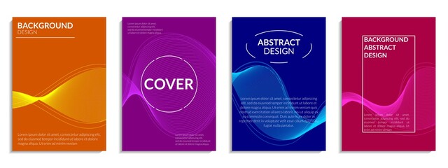 Modern abstract covers set. Colorful gradient geometric wavy line.