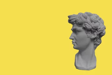 Statuenkopf aus Gips Farbe 2021 Ultimate Grey Leuchtendes Gelb © LiliGraphie