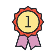 First place award rosette icon isolated on white background.