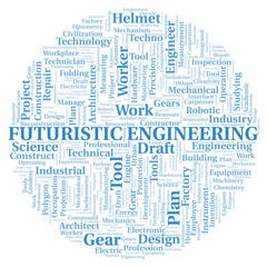 Obraz premium Futuristic Engineering typography word cloud create with the text only