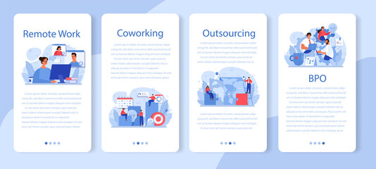Outsourcing mobile application banner set. Idea of teamwork