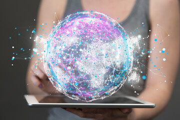 Global network. Blockchain. 3D illustration. Neural networks and artificial intelligence. Abstract