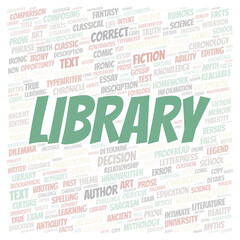 Library typography word cloud create with the text only