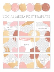 Set abstract account art background story highlight covers icons.Circle logo watercolor and square endless photos for social media stories.Design element for beauty shop,bloggers and social page cover