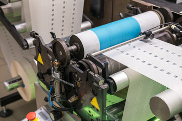  Rows of Large offset printing press. moving polymer label conveyor typography facility and...