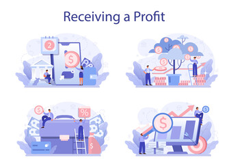 Fototapeta na wymiar Receiving profit concept set. Idea of business success and financial