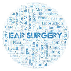 Ear Surgery typography word cloud create with the text only. Type of plastic surgery