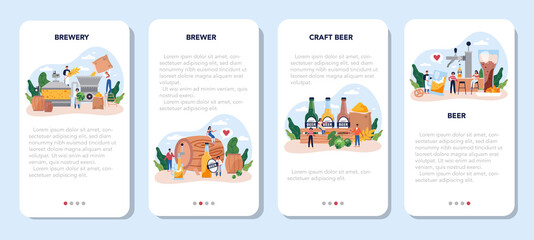 Beer mobile application banner set. Craft beer production, brewing process.