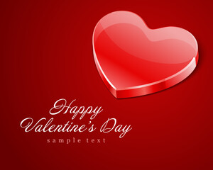 Happy valentines day card design and red shiny heart vector background