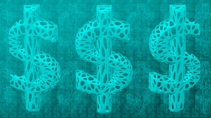 Turquoise dollar signs background.