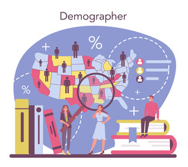 Fototapeta na wymiar Demographer concept. Scientist studying population growth, analyze data