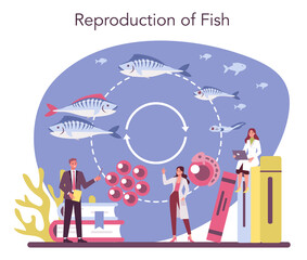 Ichthyologist concept. Ocean fauna scientist. Practical studying