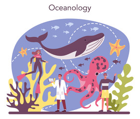 Oceanologist concept. Oceanography scientist. Practical studying and exploration