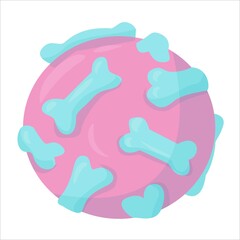 a toy for a cat or dog. ball with pictures. Accessories for pets. An element from a set of doodles drawn by hand. Isolated illustration on a white background.