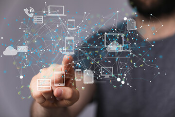 small data Cloud technology. Polygonal wireframe art looks like constellation