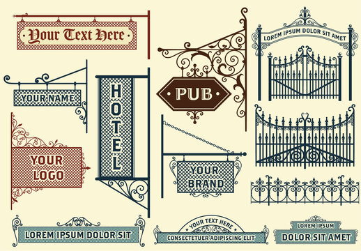 Set of Forged Metal Banners and Ornaments