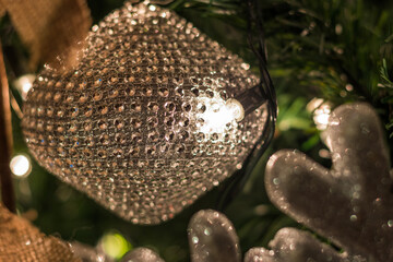 Silver christmas decoration with white lights