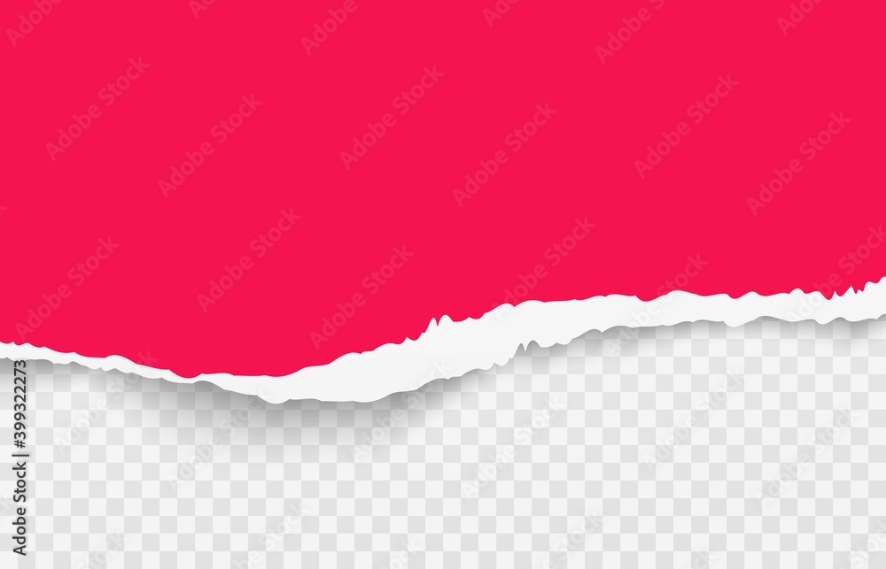 Poster red torn paper. realistic ripped blank horizontal background with soft shadow, 3d transparent templa