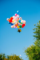 colorful balloons flying in the blue sky,