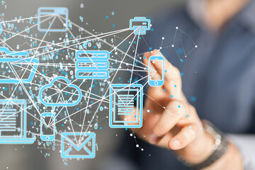 Cloud technology. Polygonal wireframe art looks like constellation