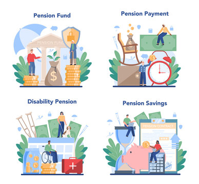 Pension Fund Set. Saving Money For Retirement, Financial