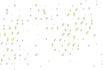 Light green, yellow vector background with gender symbols.