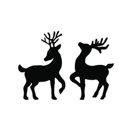 Vector black baby deer stag reindeer with antlers.Outline silhouette stencil drawing illustration isolated on white background .Sticker.T shirt print. Plotter Cutting.Laser cut. Christmas decoration.