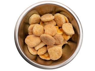 fresh and tasty homemade cookies in metal bowl