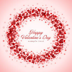 Happy valentines day card design and red frame from hearts vector background