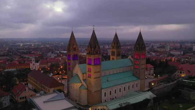 Aerial video of Szekeszegyhaz in Pecs with beautiful advent lights