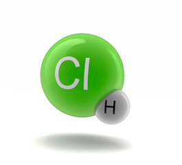 HCl Chlorwasserstoff  Molekül - 3D illustration