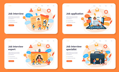Job interview web banner or landing page set. Idea of employment and hiring.