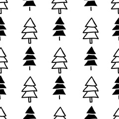 Seamless black and white vector pattern with trees