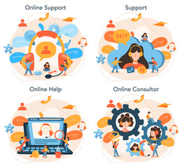 Technical support concept set. Idea of customer service. Consultant support