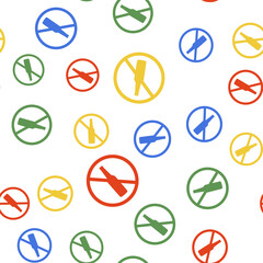 Color No alcohol icon isolated seamless pattern on white background. Prohibiting alcohol beverages. Forbidden symbol with beer bottle glass. Vector.