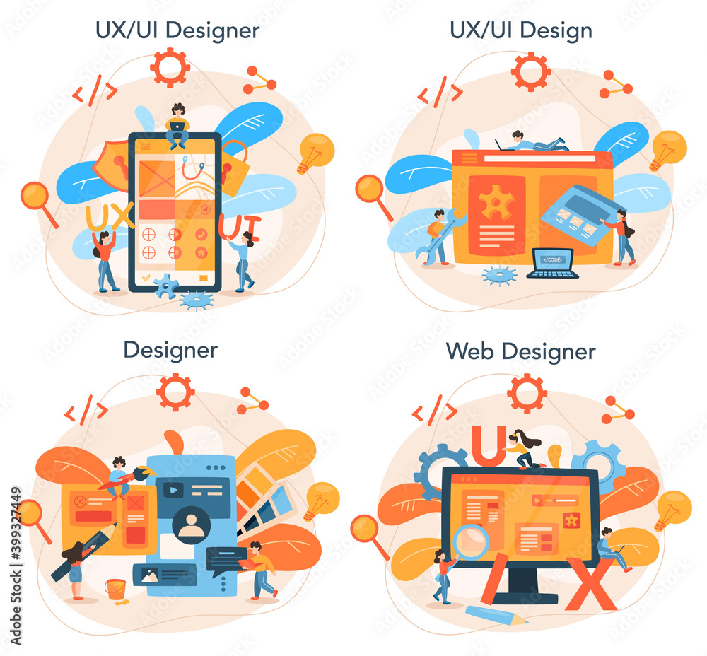 Poster ux ui designer concept set. app interface improvement for user