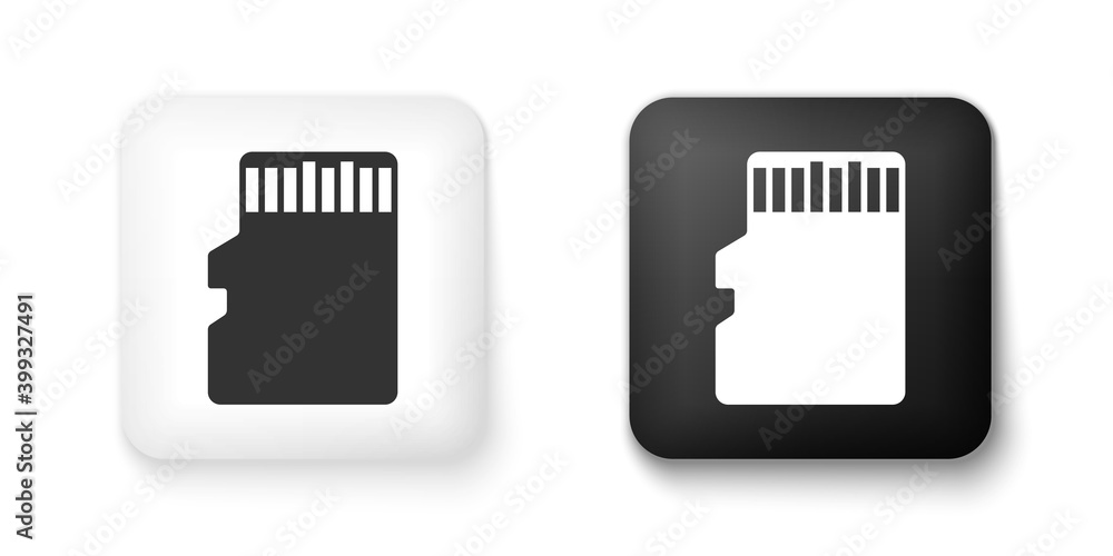 Poster black and white micro sd memory card icon isolated on white background. square button. vector.